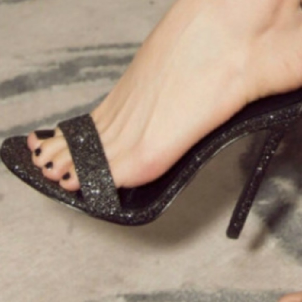 Glitter Black Heel Sandals Peep Toe Dressy